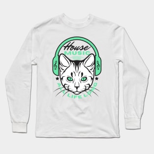 HOUSE MUSIC  - Headphone Cat (Green/Black) Long Sleeve T-Shirt